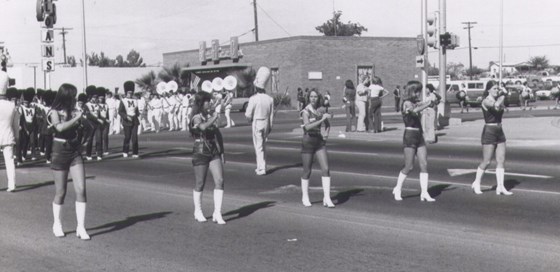 Mayfield HS Twirlers on parade - Lisa is 2nd from right