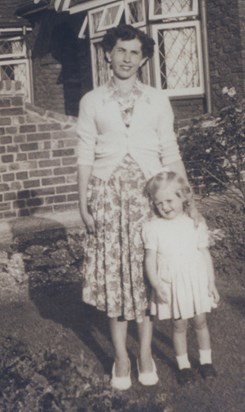 Irene and her mum, 1953, at Uncle Nero's house in Farnborough