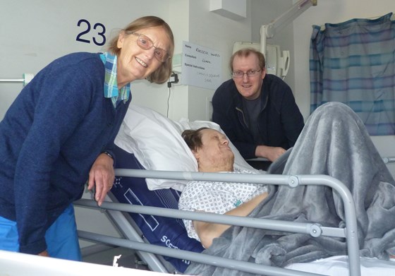 Russell, Janet and Giles at Queen Elizabeth Hospital, Birmingham, August 2024