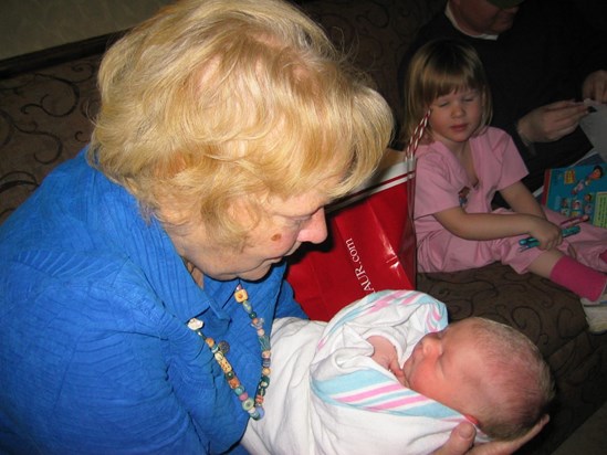 Mom and Calvin - her first look into her grandson's eyes