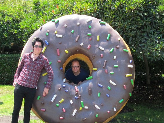 Gary and Andrew Cooper craving a typical American Donut.  Google Campus, Mt. View, CA.