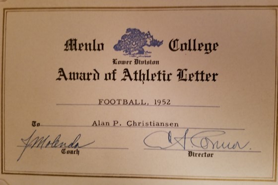 Menlo College Award Letters (one for each year!)
