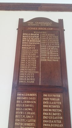Old Boys Golf - Jones Bros Cup honours board