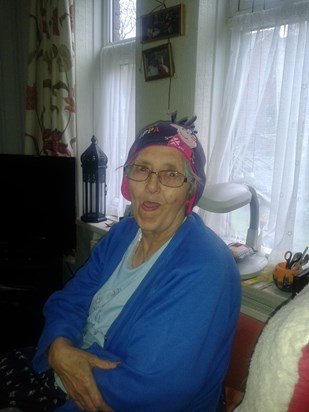 Nan being daft with Amelia's hat on 