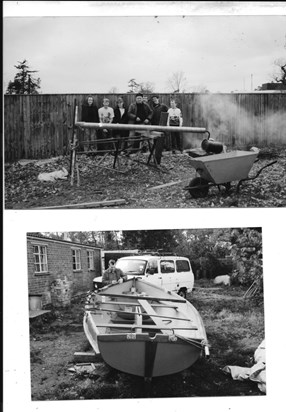 John & self built steamer to bend wood round boat 