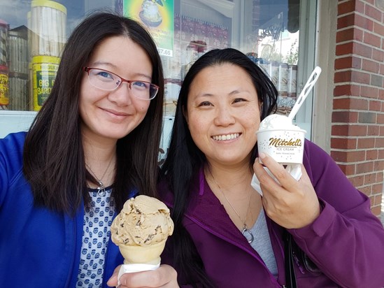 2019 07 25 Dorothy and Sophia in front of Mitchell's Ice Cream