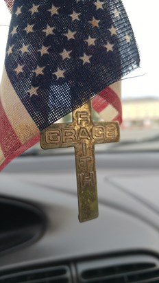 Tony gave this cross to me taped in a birthday card shortly after we met. It was the first thing he gave to me. I have had it hanging on my rear view mirror in my car ever since.