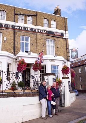 Tony outside of his favourite pub in Richmond - The White Cross - with Janet and Colin Durnford