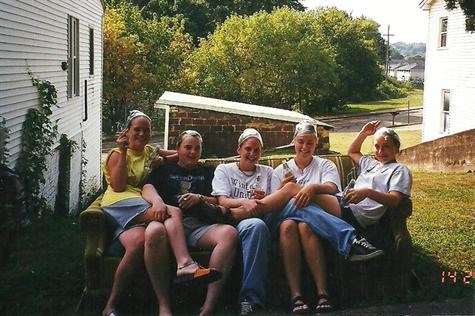 Coloring our hair Athens-style. Fall 1998.