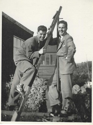 This is Jimmy and his big brother in the gardens behind the house in Meadowfield, or it could be the house in The Glebe