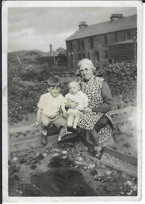 This is Jimmy's brother Bill, my dad,  on the right, and Jimmy on the knee of a woman who I THINK was their grandmother, their mum's mum.