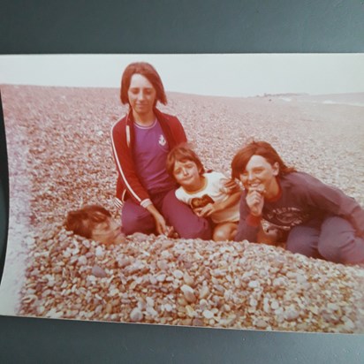 Jon and the Wilkins boys at Aldeburgh in 1975.