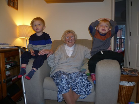 With her first great-grandchildren - the twins in 2014