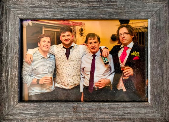 Peter and his sons Matt, Will and Tom at Will & Vicke's wedding in 2017. Peter kept this photograph at his bedside for the last few weeks of his life.