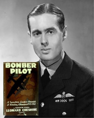 Leonard's portrait with Bomber Pilot book cover  