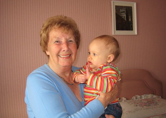 Great-granddaughter Willow scrutinising her great-grandma - 2008