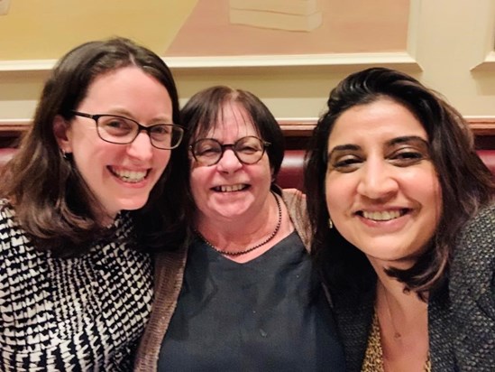 Jen with Penny and Hazar steak frites and Jen's much loved wine Feb 2020