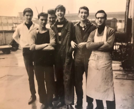 Dad 1963 in GWR training school (Middle Boiler suit stripy top)