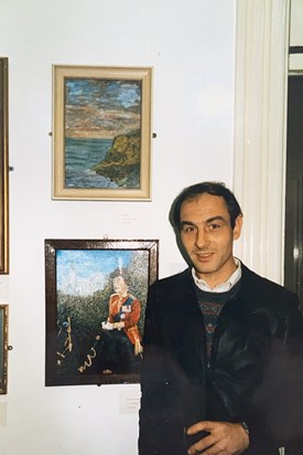 Dad at home with his artwork
