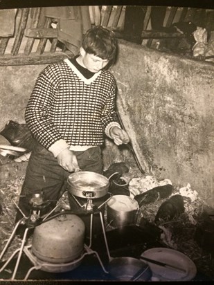 Pete age 14, his first outdoor pursuit trip to North Wales. here he is cooking
