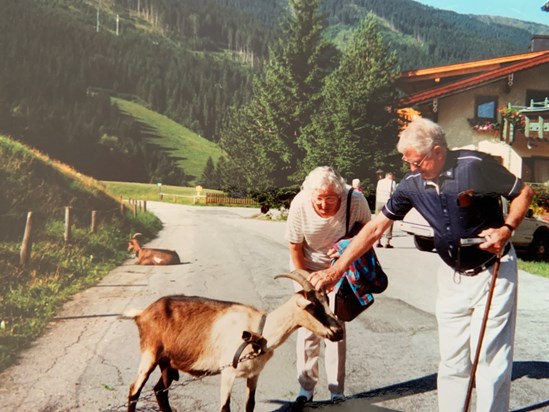 With sister Peggy and a goat in Oberammergau 