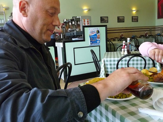 Wayne in enjoying Fish & Chips in Southend, 2010