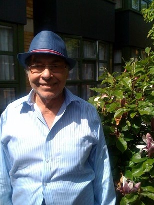 Daddy (Rajan) in the garden at Barnfield care home, Horley, Surrey