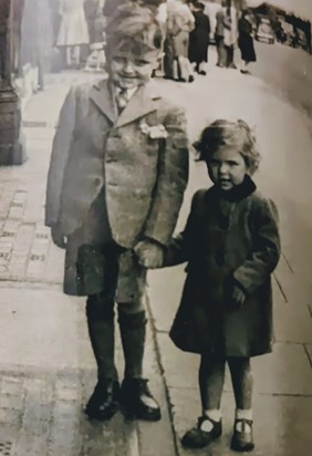 Reg  aged 7 and sister Margaret aged 3, Foregate St outside modern day Boots.