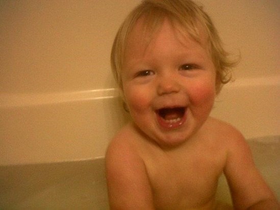 Grandma Harsh loves to take pictures of me in the bath, must be the smile!