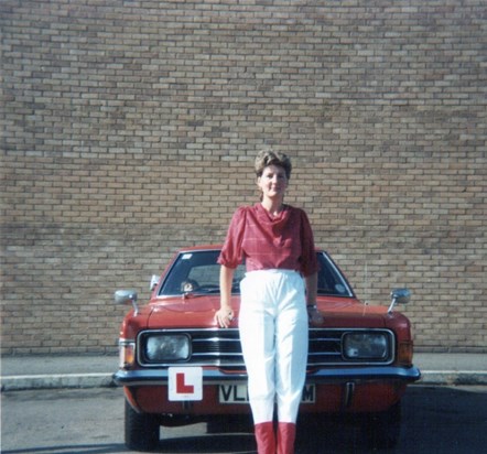 One L of a time: Patricia about to have her first driving experience in Kevin's 2-litre Ford Cortina 