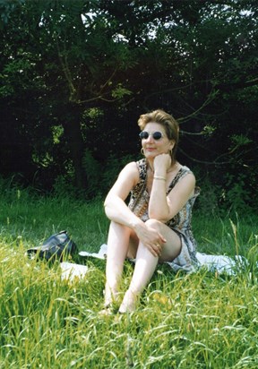 Green fingered: Patricia takes a rest in a field