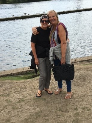 Ladies of the lake: Patricia with Lynne beside Danson Park lake