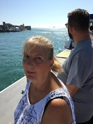 It's all Wight: Patricia with Steve on the deck of the Wightlink car ferry to the Isle of Wight