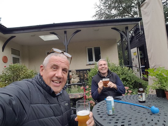 Me ( Robert 1st cousin) and Paul having a much loved beer and many laughs in Paul & Corals garden at home 
