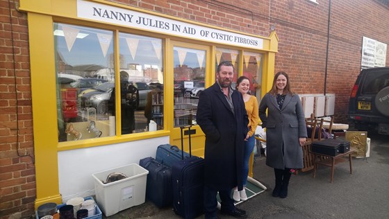 David and Jade Dickerson, with Jess Nickless, outside the Beccles Shop
