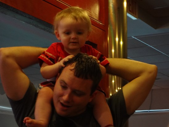 2012 Baby RJ 11 months old on Daddys shoulders