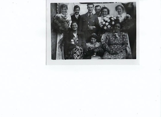Elsie, front centre, as a bridesmaid at her first cousin Ronald Bushnell's wedding 1940