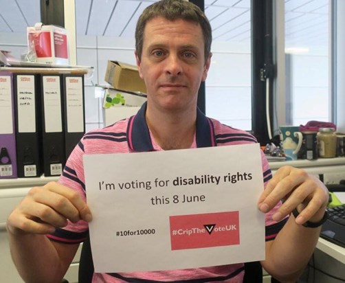 Matthew supporting disability rights @ general election 2017