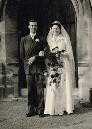 Roy & Joan outside the church at their wedding