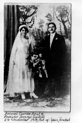 Wedding of Maria's parents in 1917, Dolores Carmen Real & Francisco Domingo Santelli