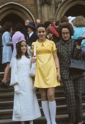 1971 Joanne's Confirmation at Ealing Abbey with daughters Jennifer & Joanne (aged 9)