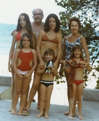 1974 Barbados hols with daughters Joanne & Judith with daughters Maria-Ann, Jeanine & Nicole