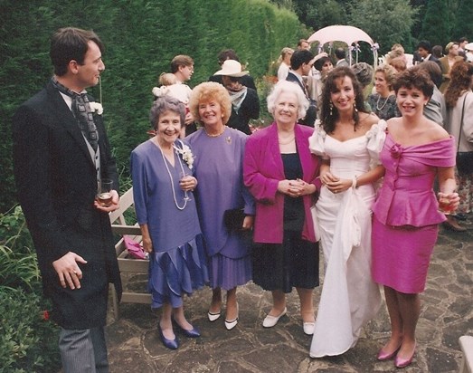 Aug 92 Jo & Col's Wedding Reception with bridesmaid Jane & Col's Grandma Sadie & other Sadie