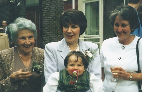 1998 at wedding of granddaughter Lisa with daughter Jennifer & cousin Marissa Kelly & grandson Ben