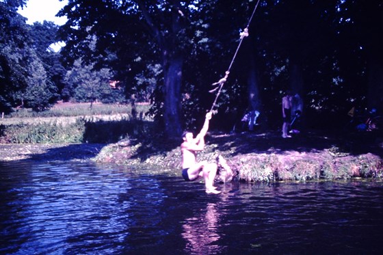 1975 - Dad on the rope at Sandy Lane