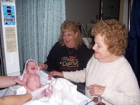 Mom and Beanie (Nama's) seeing Bryson for the first time