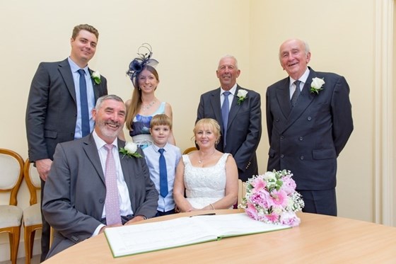 Steve and Jackie with family, Peter, Alan, Alison, David and Lee (grandson)