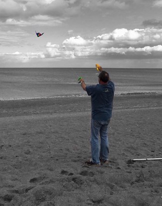 Chris flying a kite on the beach at Sutton-on-Sea in August 2017 (Just two days before he died)