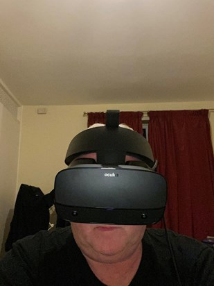 Dad went travelling with his VR headset. 