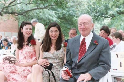 Papa Hall with granddaughters Erin and Lauren Marshall at the wedding of grandson Greg, 3 May 2003